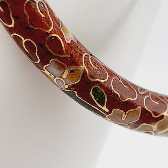 Vintage 1960s Cloisonne Enamel Floral Bangle Bracelet - Picture 3 of 9
